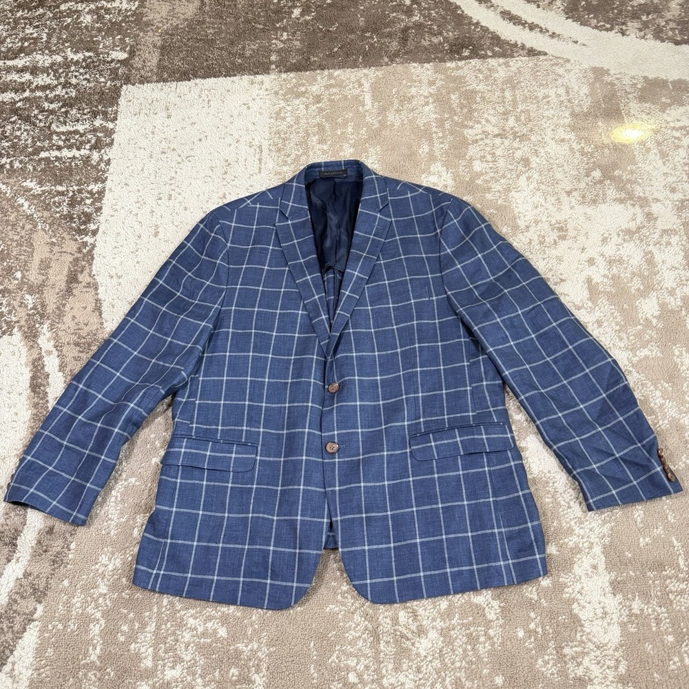Lauren Ralph Lauren Blazer Jacket Mens 46R Blue Windowpane Linen Unstructured